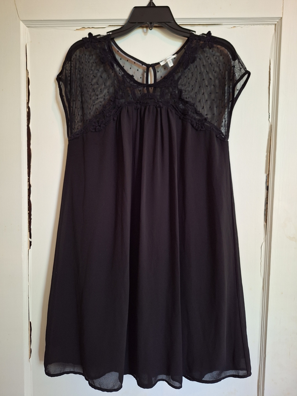 Jodifl Womens Swing Mini Dress Black Chiffon Lace Yoke Lined Sz M Flirty Gothic